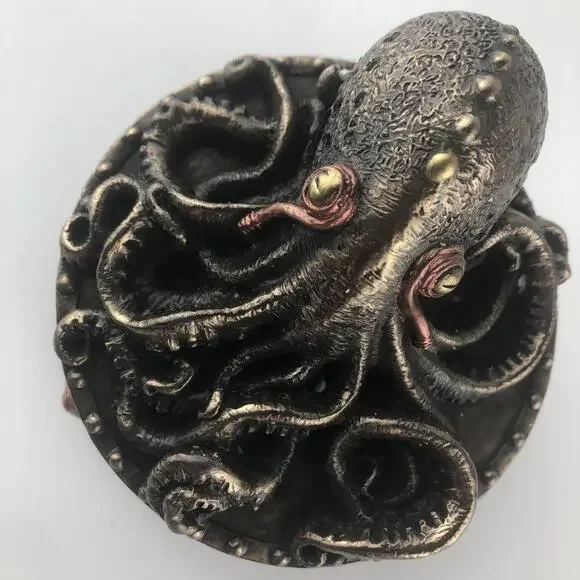 Decorative Bronze Finish Steampunk Octopus Trinket Box Kraken Norse Sea Monster - Picture 2 of 9